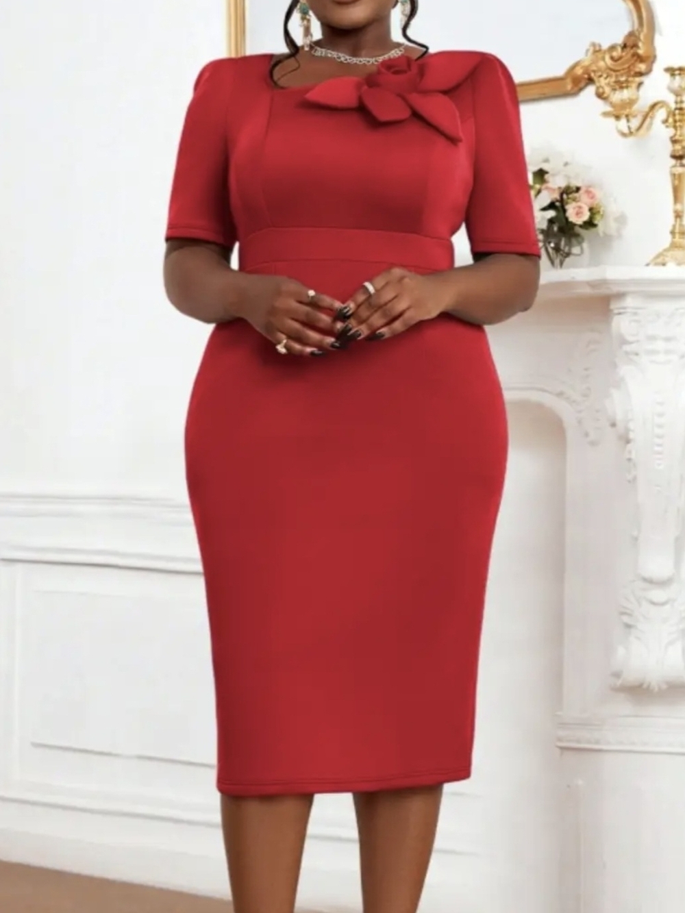 Elegant Red Sheath Dress with Bow Detail